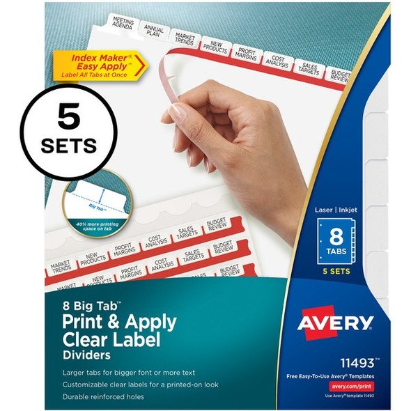 Avery&reg; Big Tab Index Maker Index Divider - 40 x Divider(s) - Print-on Tab(s) - 8 - 8 Tab(s)/Set - 8.5" Divider Width x 11" Divider Length - 3 Hole Punched - White Paper Divider - White Paper Tab(s) - Recycled - 1