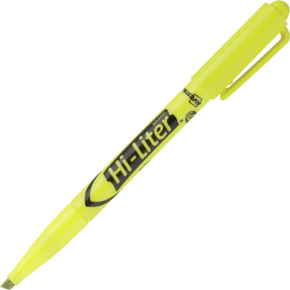 Avery&reg; Pen-Style Fluorescent Highlighters - Chisel Marker Point Style - Fluorescent Yellow - Yellow Barrel - 1 Dozen