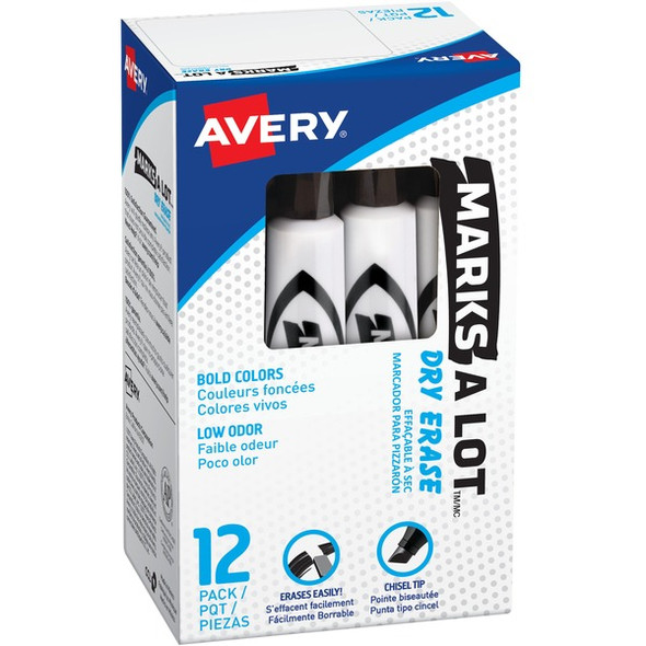 Avery&reg; Desk-Style Dry Erase Markers - Chisel Marker Point Style - Black - 1 Dozen