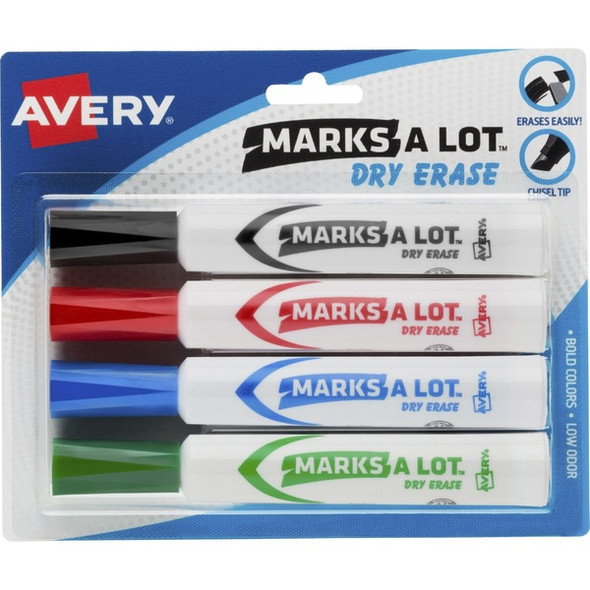 Avery&reg; Marks A Lot Desk-Style Dry-Erase Markers - Broad Marker Point - Chisel Marker Point Style - Blue, Black, Red, Green - 4 / Pack