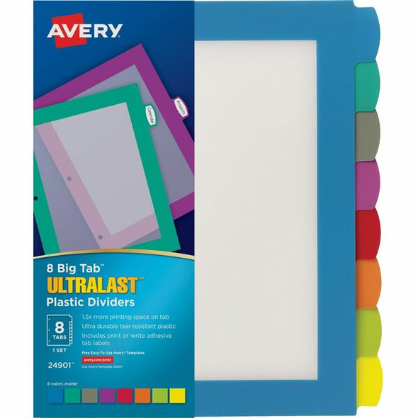 Avery&reg; Ultralast Big Tab Plastic Dividers - 8 x Divider(s) - 8 Write-on Tab(s) - 8 - 8 Tab(s)/Set - 8.5" Divider Width x 11" Divider Length - 3 Hole Punched - Multicolor Plastic Divider - Multicolor Plastic Tab(s) - 1 Each