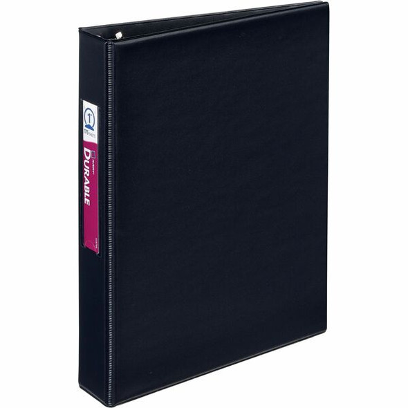 Avery&reg; Durable Binder - DuraHinge - 1" Binder Capacity - 8 1/2" x 5 1/2" Sheet Size - 175 Sheet Capacity - 3 x Round Ring Fastener(s) - 2 Internal Pocket(s) - Vinyl - Black - Gap-free Ring, Label Holder, Stacked Pocket, Rivet - 1 Each