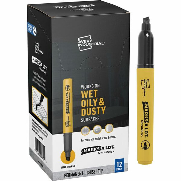 Avery&reg; Ultra Duty Marks-A-Lot Permanent Markers - 5mm Marker Point Size - Chisel Marker Point Style - Black - 12 / Carton
