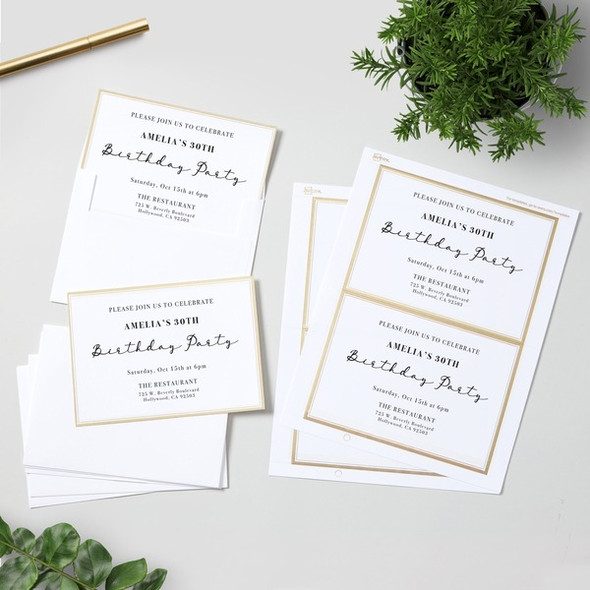 Avery&reg; Invitation Cards with Metallic Gold Borders - 1 1/2" Width x 15/16" Length - Rectangle - White - Paper - 18 / Sheet - 29 / Pack