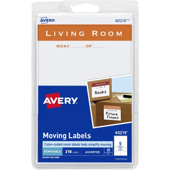 Avery&reg; Removable Moving Labels - Removable Adhesive - Assorted - White - Paper - 5 / Sheet - 900 Total Sheets - 4500 Total Label(s) - 18 / Carton
