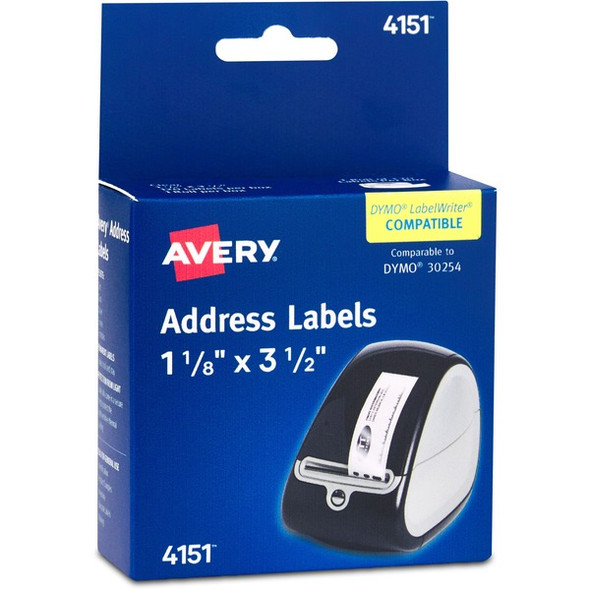 Avery&reg; Direct Thermal Roll Multipurpose Labels - 3 1/2" Width x 1 1/8" Length - Permanent Adhesive - Rectangle - Direct Thermal - Clear - Film - 120 / Sheet - 1 Total Sheets - 120 Total Label(s) - 120 / Box - Water Resistant