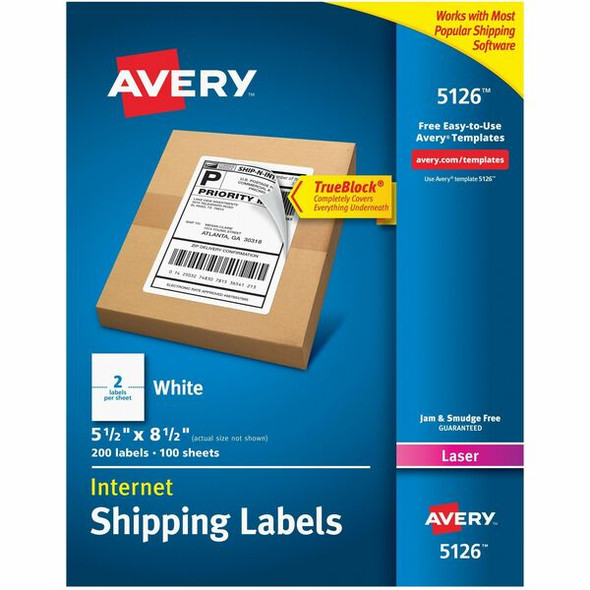 Avery&reg; Internet Shipping Labels, TrueBlock&reg; Technology, Permanent Labels, 5.5" x 8.5" , Laser, 200 Labels (05126) - Avery&reg; Internet Shipping Labels, 5.5" x 8.5" , 200 Total (05126)