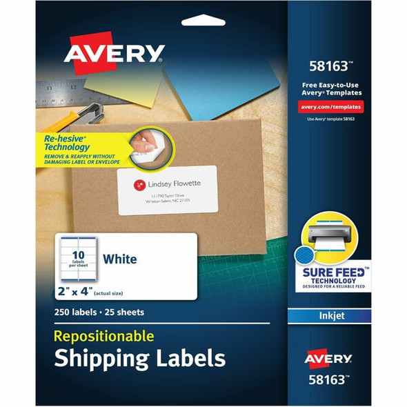 Avery&reg; Repositionable Shipping Labels, Sure Feed&reg; Technology, Repositionable Adhesive, 2" x 4" , 250 Labels (58163) - Avery&reg; Repositionable Labels, Sure Feed, 2" x 4" , 250 Labels (58163)