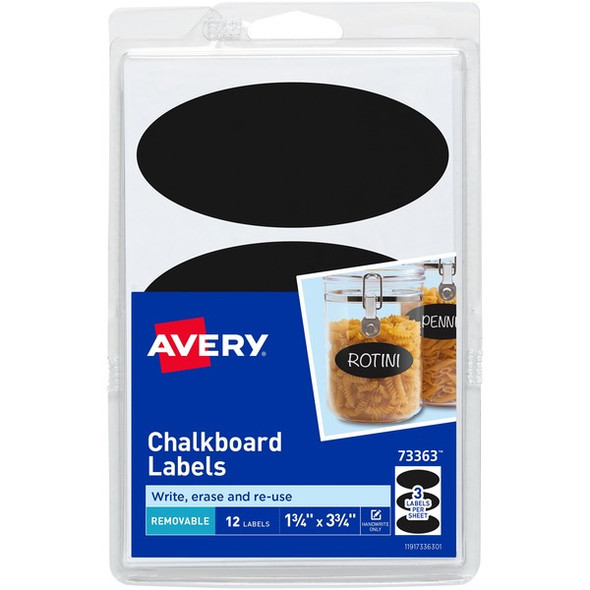 Avery&reg; Removable Chalkboard Labels - Removable Adhesive - Oval - Black - Plastic - 3 / Sheet - 72 Total Sheets - 216 Total Label(s) - 18 / Carton