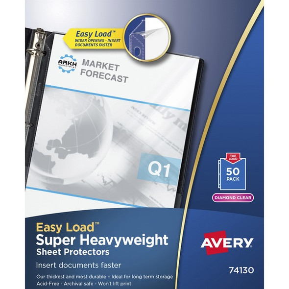 Avery&reg; Diamond Clear Heavyweight Sheet Protectors - Sheet Capacity - For Letter 8 1/2" x 11" Sheet - 3 x Holes - Ring Binder - Top Loading - Diamond Clear - Polypropylene - 50 / Box