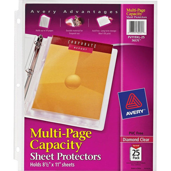 Avery&reg; Diamond Clear Multi-Page Capacity Sheet Protectors - 50 x Sheet Capacity - For Letter 8 1/2" x 11" Sheet - Clear - Polypropylene - 25 / Pack
