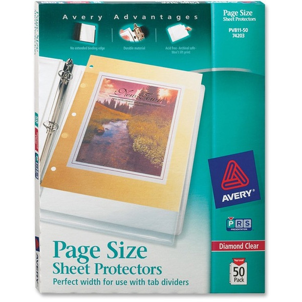 Avery&reg; Page Size Sheet Protectors - 1 x Sheet Capacity - For Letter 8 1/2" x 11" Sheet - Ring Binder - Clear - Polypropylene - 50 / Box