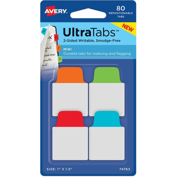 Avery&reg; Mini Ultra Tabs - 80 Tab(s) - 1.50" Tab Height x 1" Tab Width - Red Film, Clear Paper, Blue, Orange, Green Tab(s) - 80 / Pack