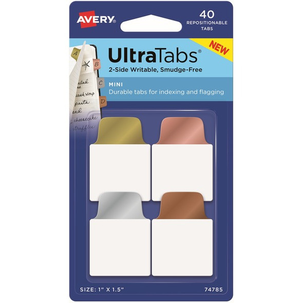 Avery&reg; UltraTabs Metallic Color 2-sided Mini Tabs - 40 Tab(s) - 1.50" Tab Height x 1" Tab Width - Clear Film, Gold Paper, Rose Gold, Copper Tab(s) - 40 / Pack