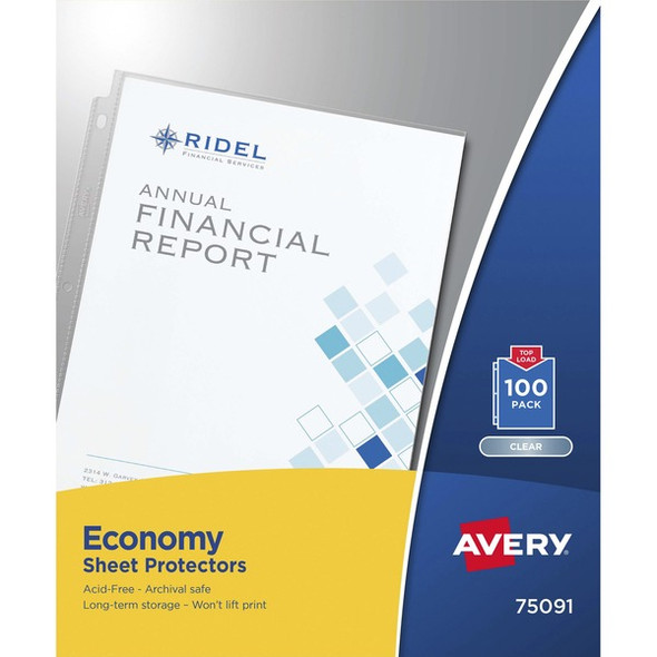 Avery&reg; Economy-Weight Sheet Protectors - For Letter 8 1/2" x 11" Sheet - Clear - Polypropylene - 100 / Box