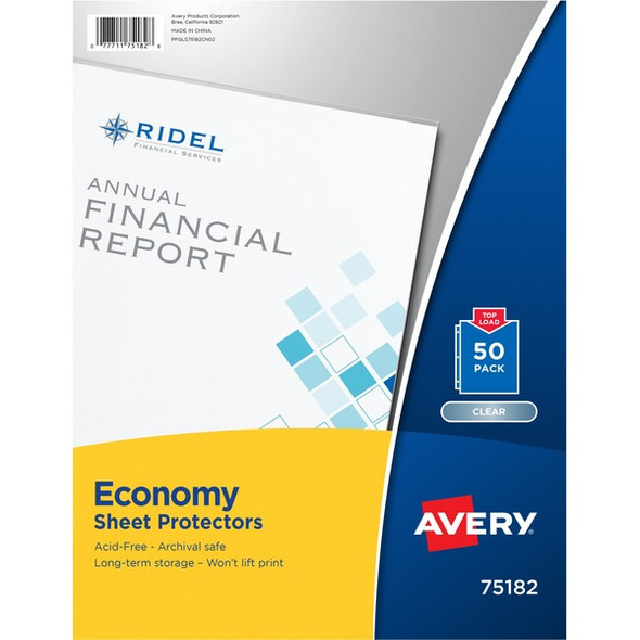 Avery&reg; Economy Clear Sheet Protectors - 50 x Sheet Capacity - For Letter 8 1/2" x 11" Sheet - 3 x Holes - 3 x Rings - Ring Binder - Top Loading - Clear - Polypropylene - 10 / Carton