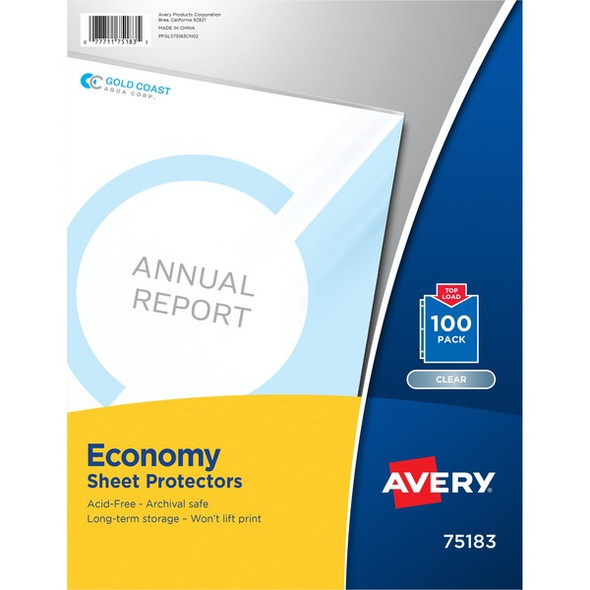 Avery&reg; Economy Clear Sheet Protectors - Sheet Capacity - For Letter 8 1/2" x 11" Sheet - 3 x Holes - Ring Binder - Top Loading - Clear - Polypropylene - 5 / Carton