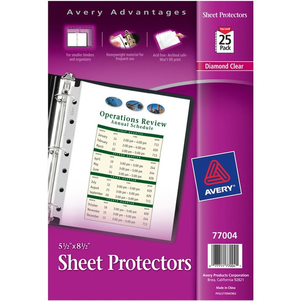 Avery&reg; Mini Diamond Clear Heavyweight Sheet Protectors - 1 x Sheet Capacity - 5 1/2" x 8 1/2" Sheet - 7 x Holes - 3 x Rings - Top Loading - Rectangular - Clear - Polypropylene - 25 / Pack