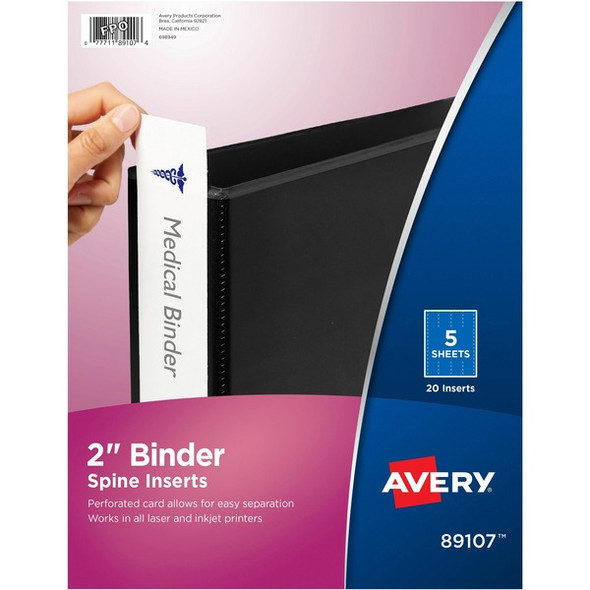 Avery(R) Binder Spine Inserts, 2 Inch Binders, 20 Inserts (89107) - Avery(R) Binder Spine Inserts, For 2 Inch Ring Binders with 1.4" Spine Width, 20 Cardstock View Binder Spine ID Inserts (89107)