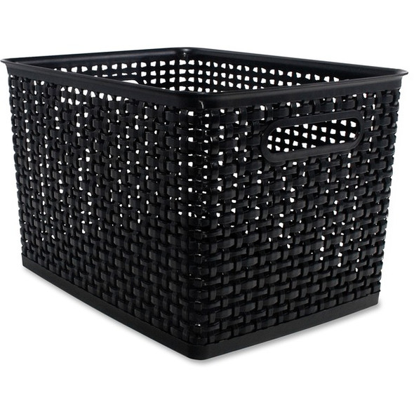 Advantus Plastic Weave Bin - Square - 13.5" Height x 10.5" Width x 8.8" Depth - Plastic - Black - 2 Each