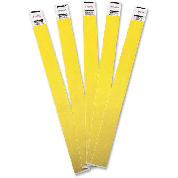 Advantus Tyvek&reg; Wristbands - 3/4" Width x 9 3/4" Length - Yellow - Tyvek - 100 / Pack