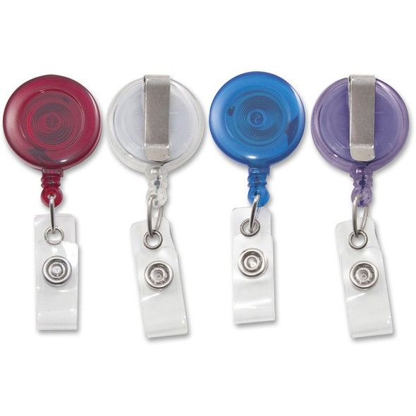 Advantus Retracting ID Card Reel with Belt Clip - 4 / Pack - Translucent Assorted