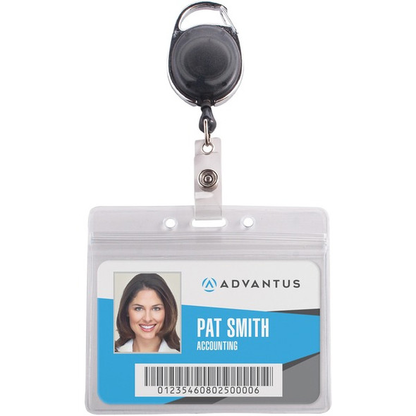 Advantus Badge Reel Holder Combo Pack - Support 3.75" x 2.58" Media - Horizontal - Vinyl - 10 / Pack - Black/Clear - Durable