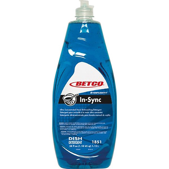 Betco Simplicity In-Sync Dishwashing Liquid - Concentrate - 38 fl oz (1.2 quart) - Fresh Ozonic ScentBottle - 1 Each - Blue