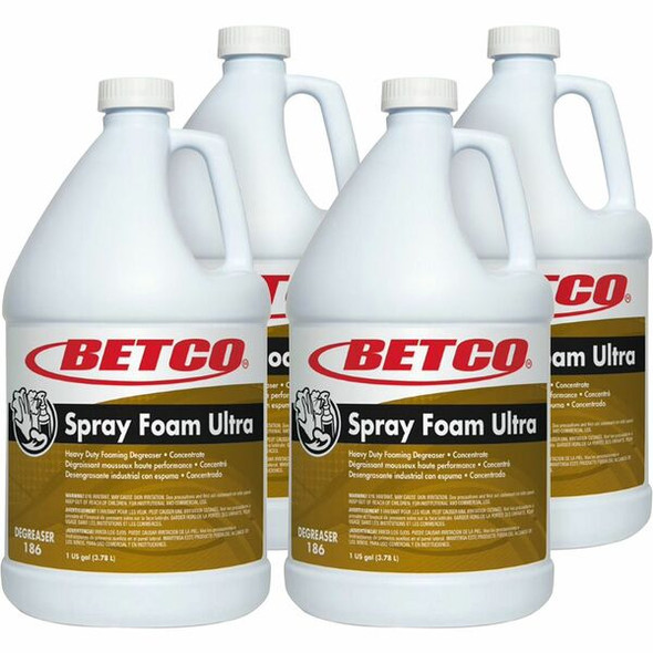 Betco Spray Foam Ultra Degreaser - Concentrate - 128 fl oz (4 quart) - 4 / Carton - Amber