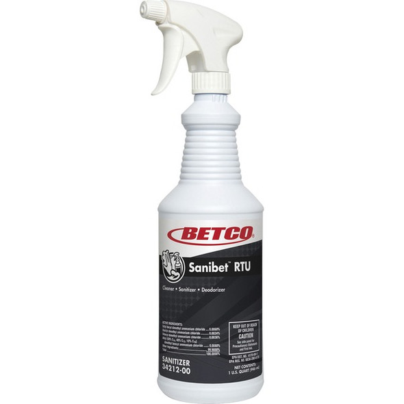 Betco Sanibet RTU Cleaner - Ready-To-Use - 32 fl oz (1 quart) - 1 Each - Yellow