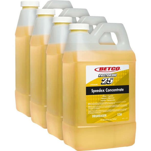 Betco Speedex Heavy Duty Degreaser - FASTDRAW 25 - Concentrate - 67.6 fl oz (2.1 quart) - Lemon Scent - 4 / Carton - Light Amber