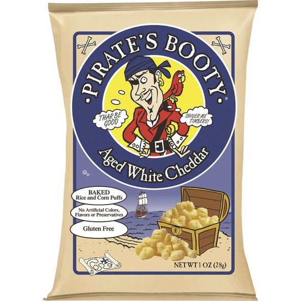 B&G Pirate's Booty White Cheddar Rice/Corn Puffs - Gluten-free, No Artificial Flavor, No Artificial Color, Preservative-free - White Cheddar - 1 oz - 24 / Carton