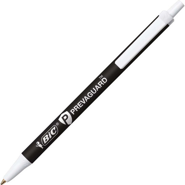 BIC PrevaGuard Clic Stic Antimicrobial Ballpoint Pen - Medium Pen Point - 1 mm Pen Point Size - Retractable - Black - Black Barrel - 1 Dozen