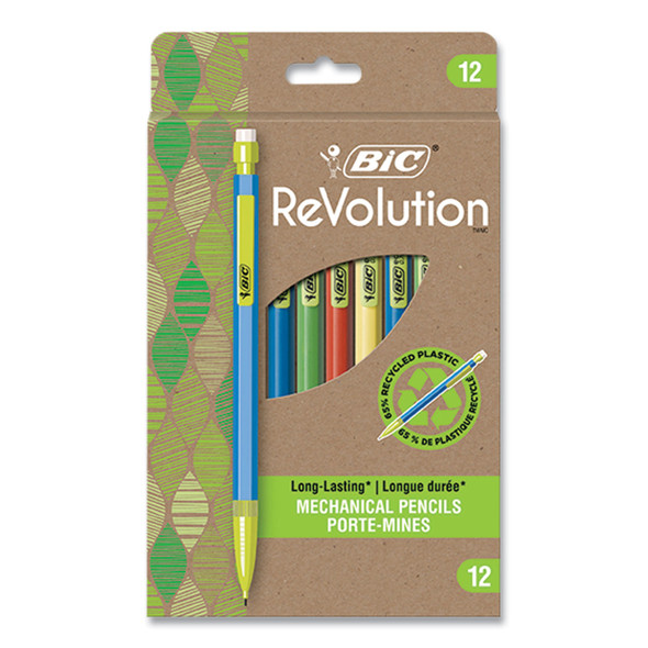 ReVolution Mechanical Pencil, 0.7 mm, HB (#2), Black Lead, Assorted Barrel Colors, 12/Pack