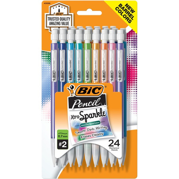 BIC Xtra Sparkle Mechanical Pencils - #2 Lead - 0.7 mm Lead Diameter - Refillable - Black Lead - Blue Plastic, Green, Orange, Purple, Red Barrel - 24 / Pack