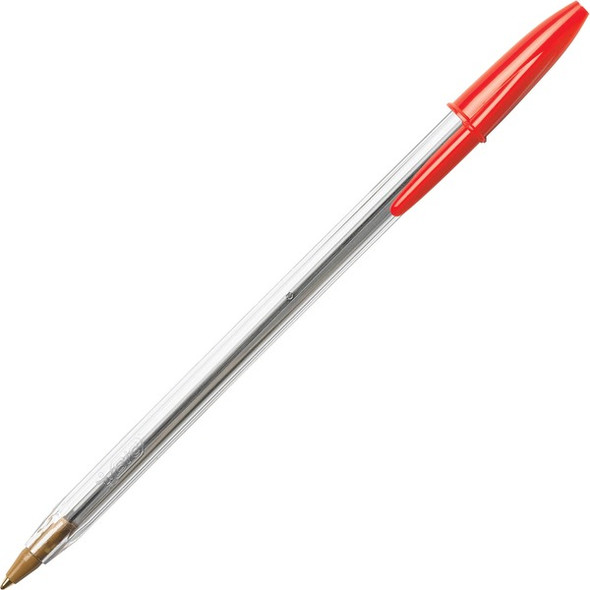 BIC Classic Cristal Ballpoint Pens - Medium Pen Point - Conical Pen Point Style - Red - Clear Barrel - Metal Tip - 1 Dozen