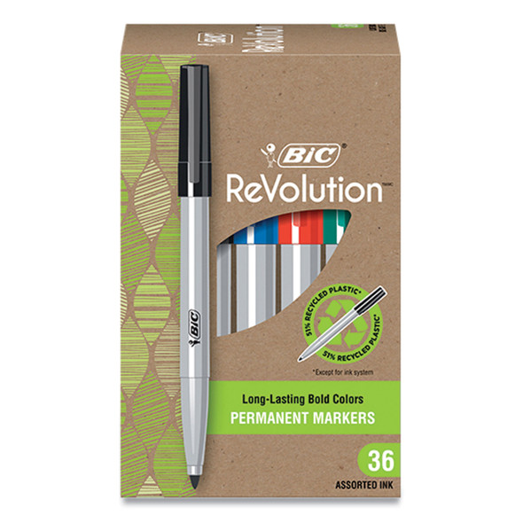 ReVolution Permanent Markers, Fine Bullet Tip, Assorted Colors, 36/Pack