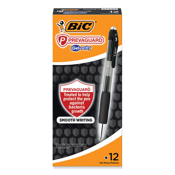 PrevaGuard Gel-ocity Retractable Gel Pen, Medium 0.7 mm, Black Ink, Clear/Black Barrel, Dozen