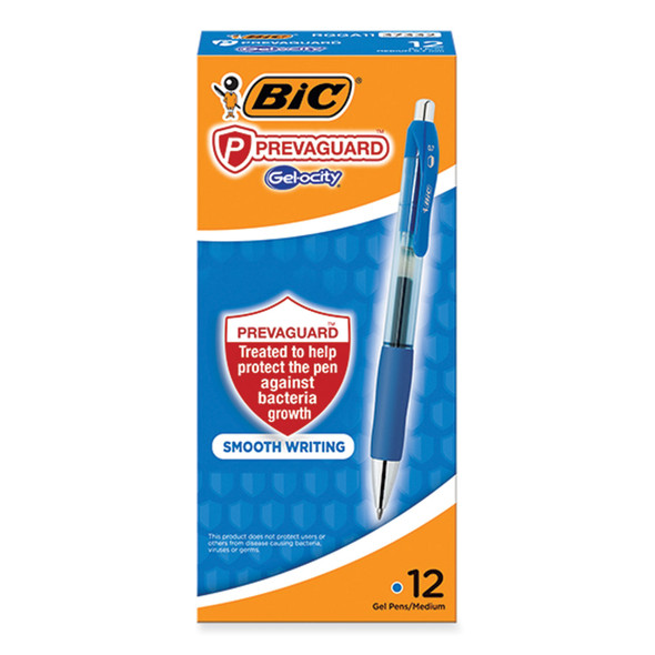 PrevaGuard Gel-ocity Retractable Gel Pen, Medium 0.7 mm, Blue Ink, Clear/Blue Barrel, Dozen