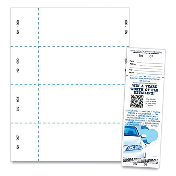 Jumbo Micro-Perforated Event/Raffle Ticket, 90 lb Index Weight, 8.5 x 11, White, 4 Tickets/Sheet, 250 Sheets/Pack