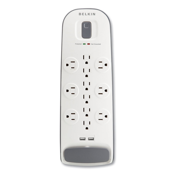 Home/Office Surge Protector, 12 AC Outlets, 6 ft Cord, 3,996 J, White/Black