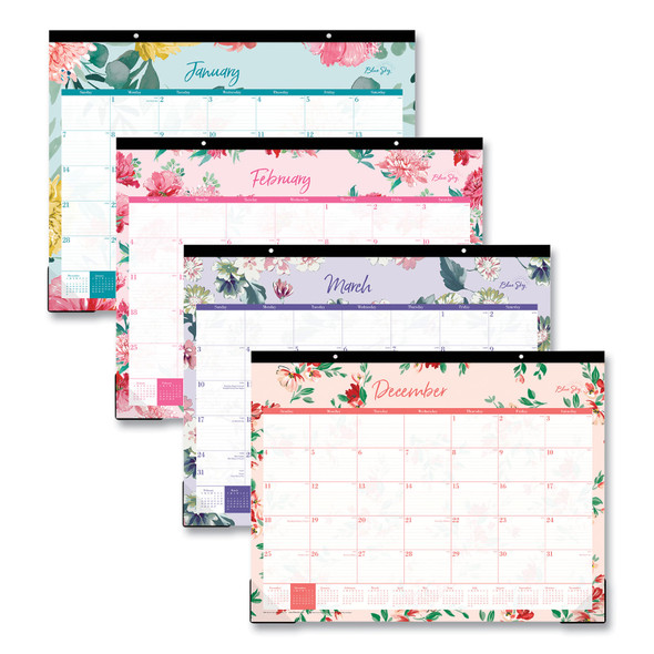 Reflections Desk Pad Calendar, Floral Artwork, 22 x 17, Assorted Sheet Colors, Black Headband, 12-Month (Jan to Dec), 2024