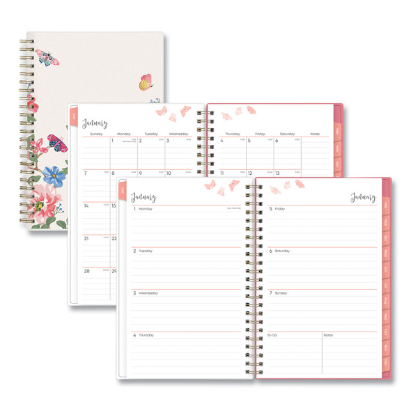 Fly By Frosted Weekly/Monthly Planner, Fly By Butterflies Artwork, 8 x 5, Blush/Pink Cover, 12-Month (Jan to Dec): 2024