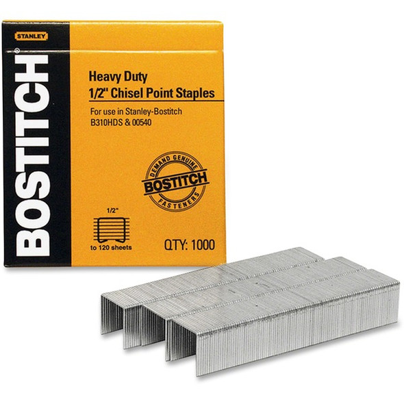 Bostitch 1/2" Heavy Duty Chisel Point Staples 1000 - Heavy Duty - 1/2" Leg - 1/2" Crown - Holds 85 Sheet(s) - Chisel Point - Silver - High Carbon Steel - 0.7" Height x 0.5" Width0.5" Length - 1000 / Box