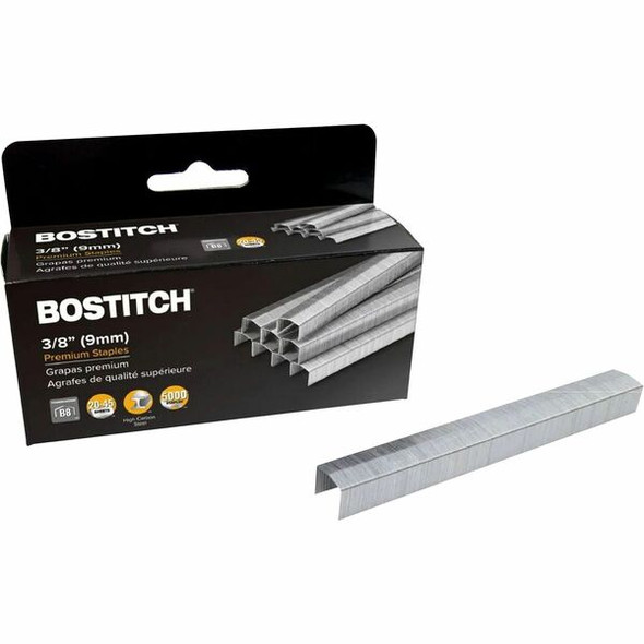 Bostitch B8 PowerCrown 3/8" Staples - 210 Per Strip - 3/8" Leg - 1/2" Crown - Holds 45 Sheet(s) - Chisel Point - Silver - High Carbon Steel - 2" Height x 0.5" Width0.4" Length - 5000 / Box