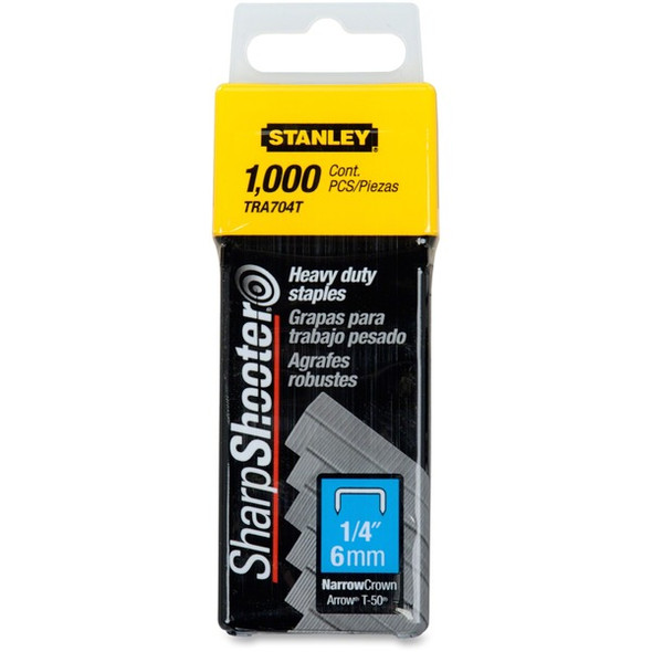Stanley SharpShooter Heavy-Duty 1/4" Staples - Heavy Duty - 1/4" - 1/4" Leg - 3/8" Crown - Insulated - Silver - 5.1" Height x 1.8" Width0.8" Length - 1000 / Box
