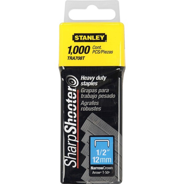 Stanley SharpShooter Heavy-Duty 1/2" Staples - Heavy Duty - 1/2" - 1/2" Leg - 3/8" Crown - Silver - 5.1" Height x 1.3" Width1.8" Length - 1000 / Box