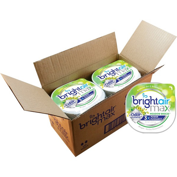 Bright Air Max Scented Gel Odor Eliminator - Gel - 8 oz - Meadow Breeze - 6 / Carton - Odor Neutralizer, Phthalate-free, Paraben-free, BHT Free, Bio-based, Formaldehyde-free, NPE-free