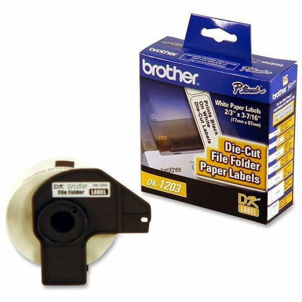 Brother DK1203 - File Folder Labels - 3.43" Width x 0.66" Length - 300 / Roll - Rectangle - Direct Thermal - White - Paper - 300 / Roll