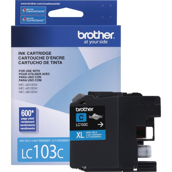 Brother Genuine Innobella LC103C High Yield Cyan Ink Cartridge - Inkjet - High Yield - 600 Pages - Cyan - 1 Each